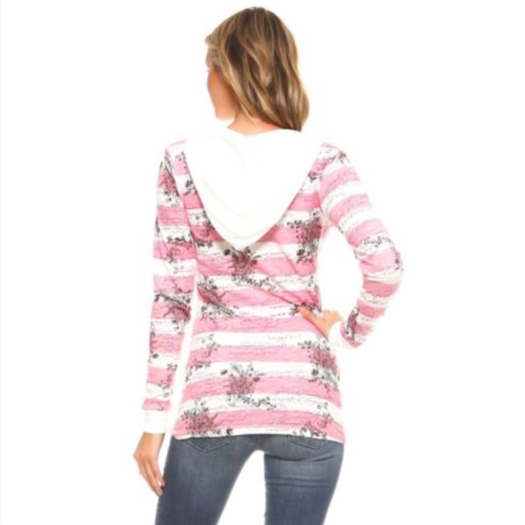 Women's Fashion L-sleeve Printed Stripe Hooded Top - Picture 3 of 3